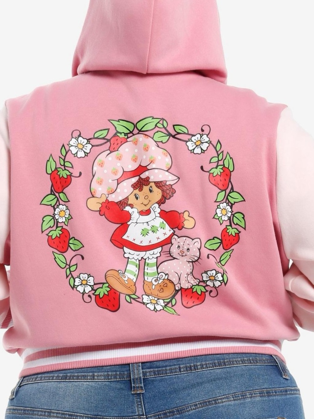 Strawberry Shortcake Pink Hooded Girls' Varsity Jacket - Picture 2 of 14